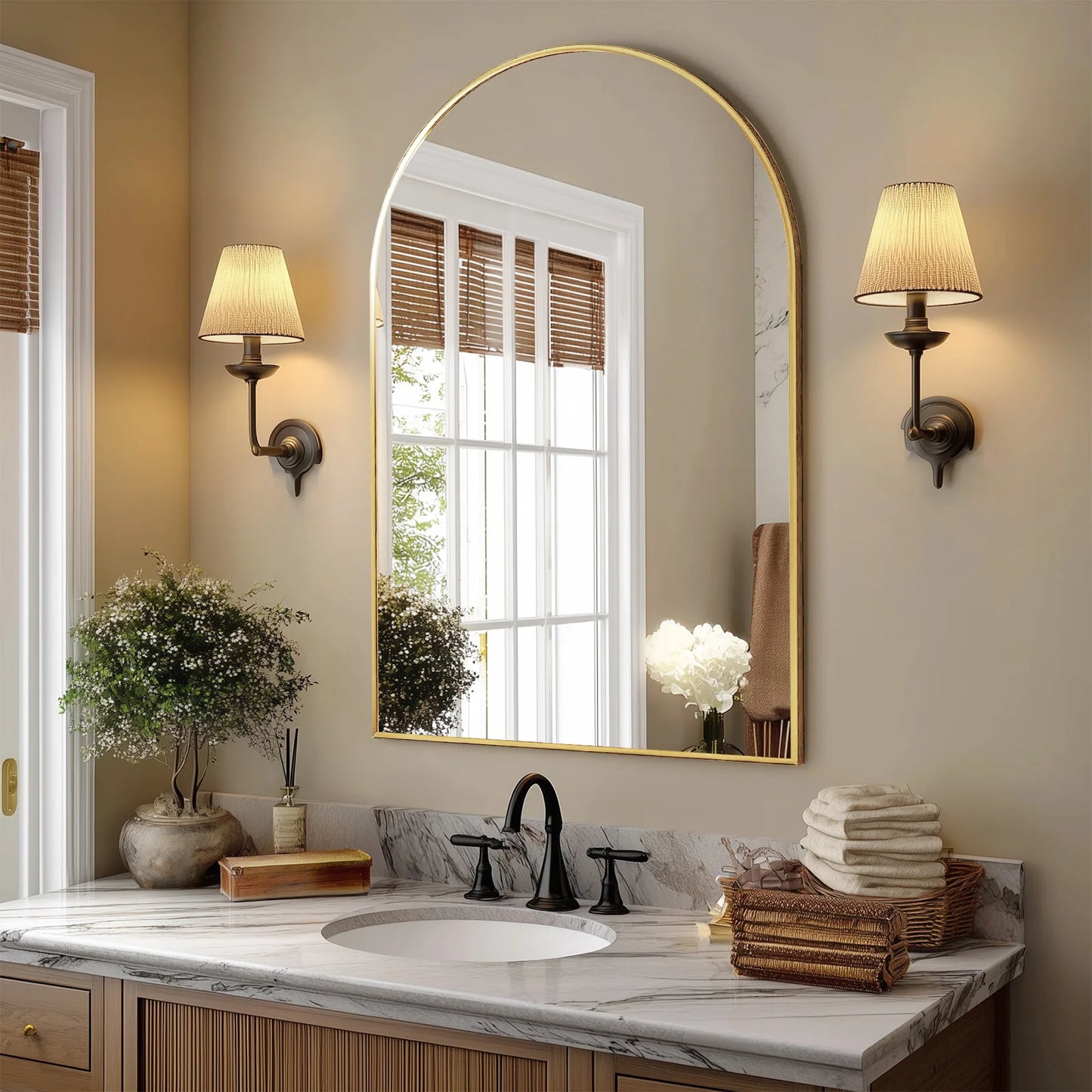 JHK Arched Metal Framed Bathroom Mirrors For Wall Decor