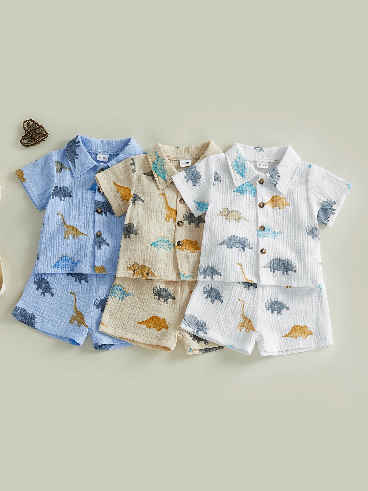 Dino Themed Children Shirt Shorts 2 Piece Summer Set