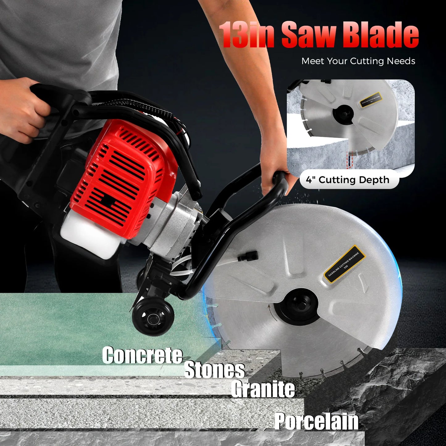 CNCEST Gasoline Concrete Cutting Saw 52cc 2 Stroke for Cement Blocks
