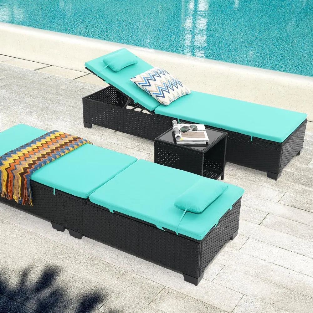 Siurciu Outdoor Wicker Chaise Lounge Chair Set of 3