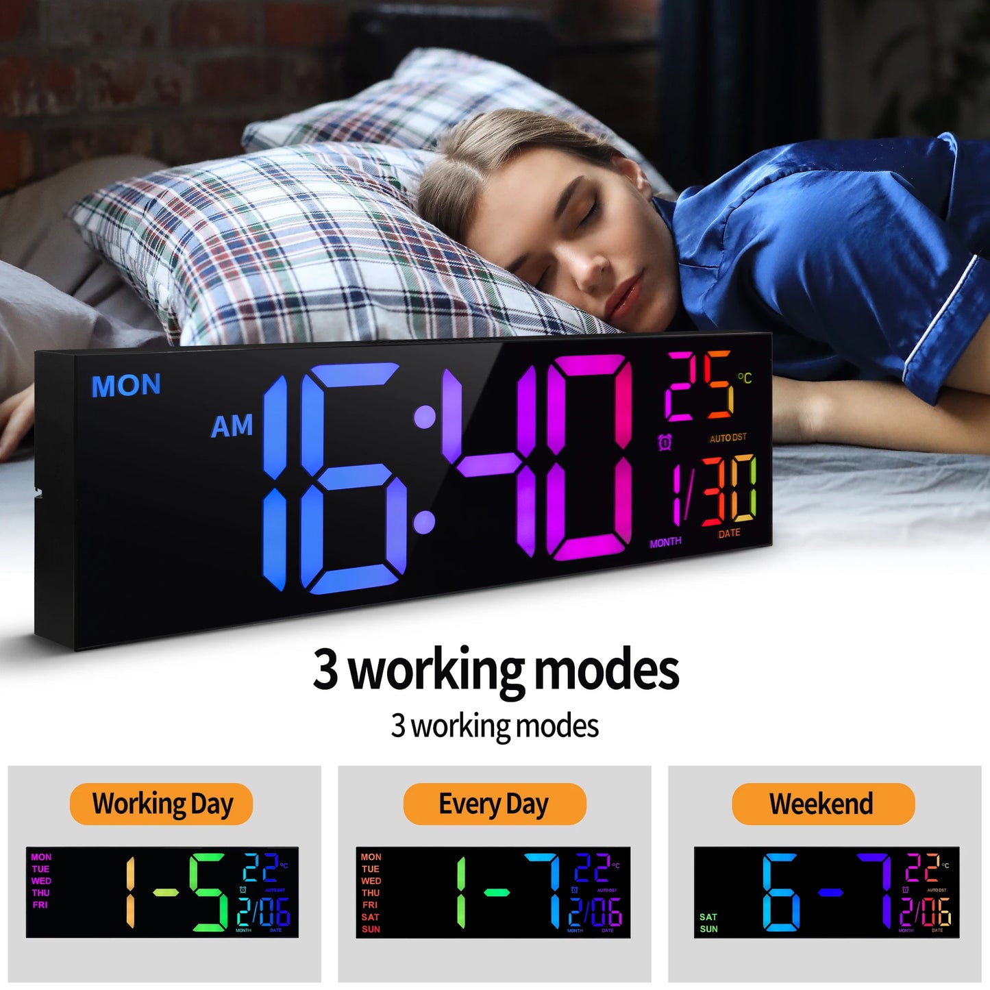 Digital Wall Clock With Large LED Display And Remote Temperature