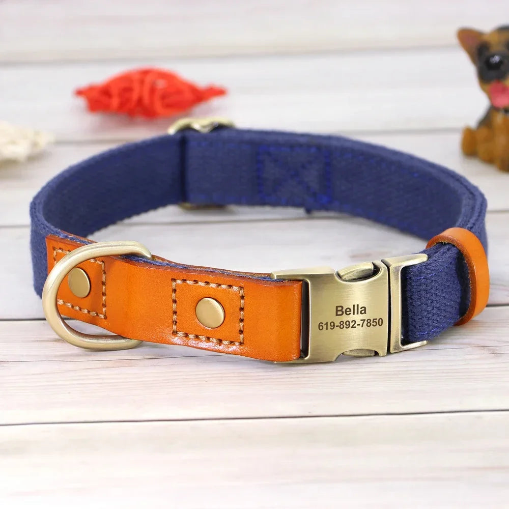 Nylon Custom Dog Collar Leash Set With Personalized Nameplate ID