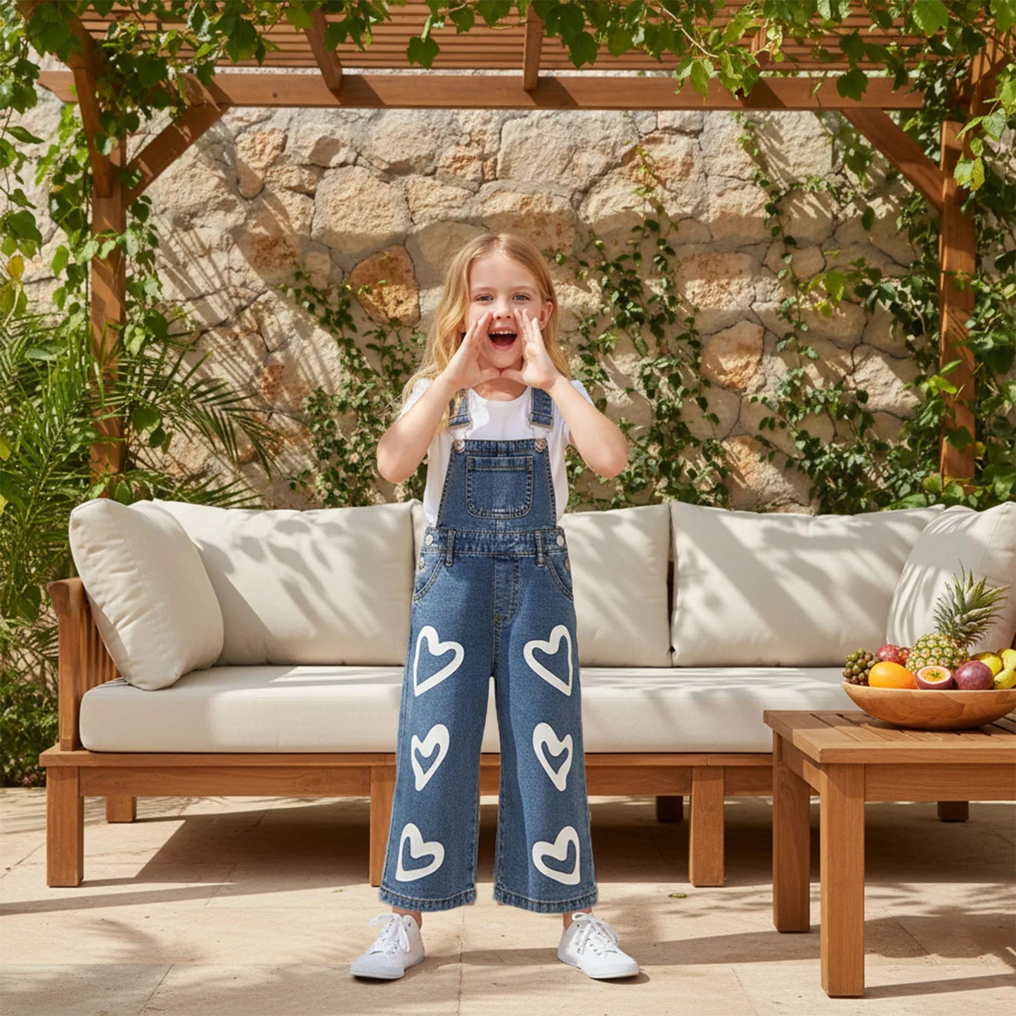 Girls Sleeveless Floral Print Jumpsuit With Ruffle And Adjustable Straps