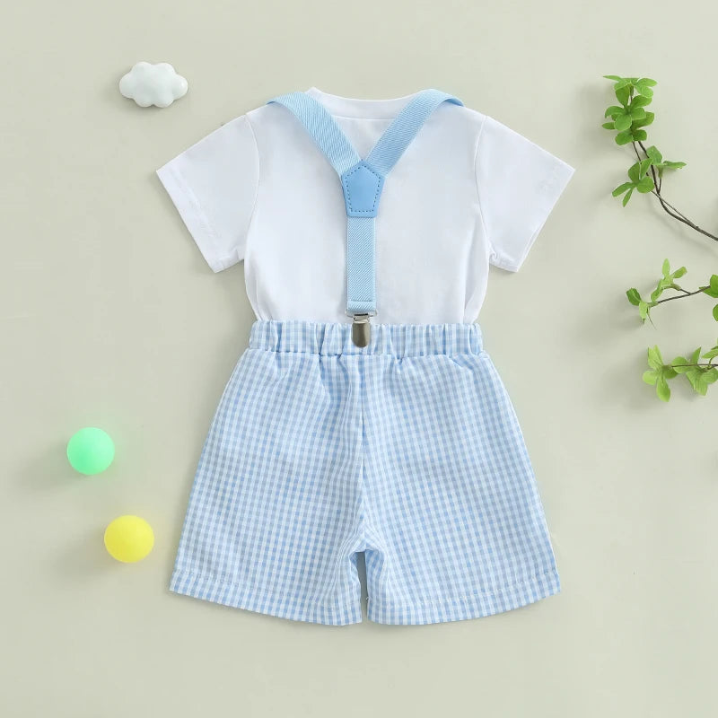 Unisex Dinosaur Print Summer Tee And Plaid Shorts Set