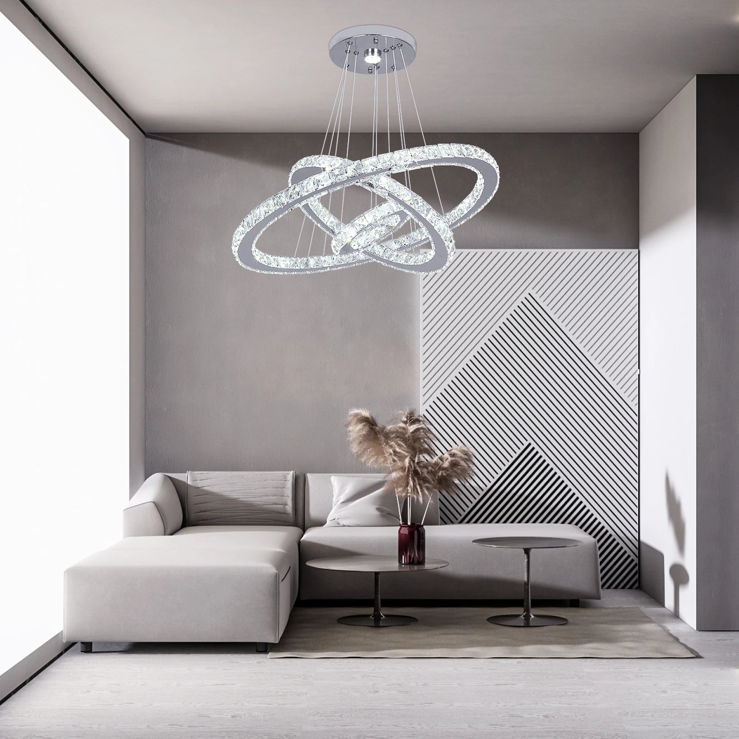 VETRULUS Crystal Ceiling Chandelier Three Ring Pendant Light