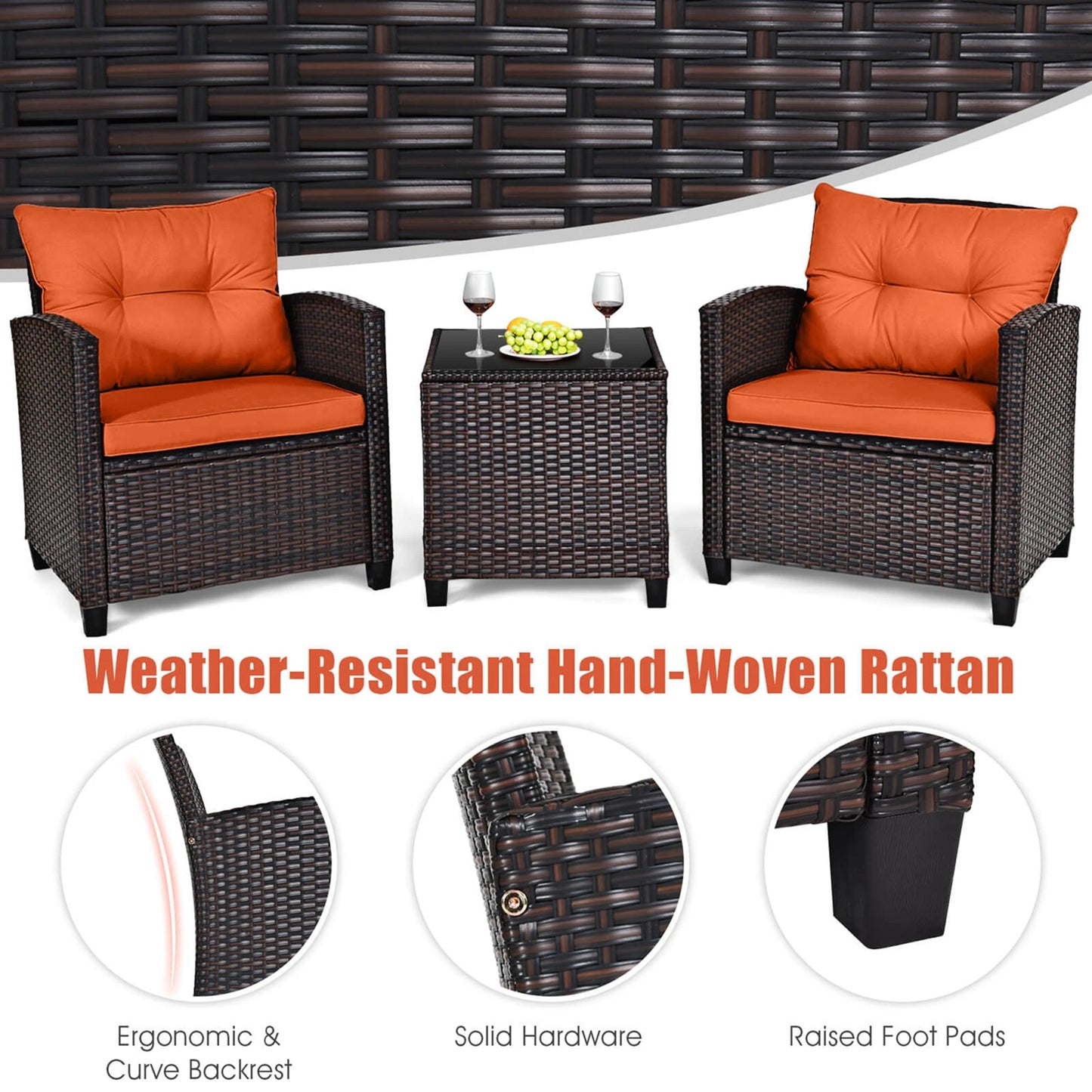 HOMASIS Patio Rattan Furniture Set Cushioned Conversation Set