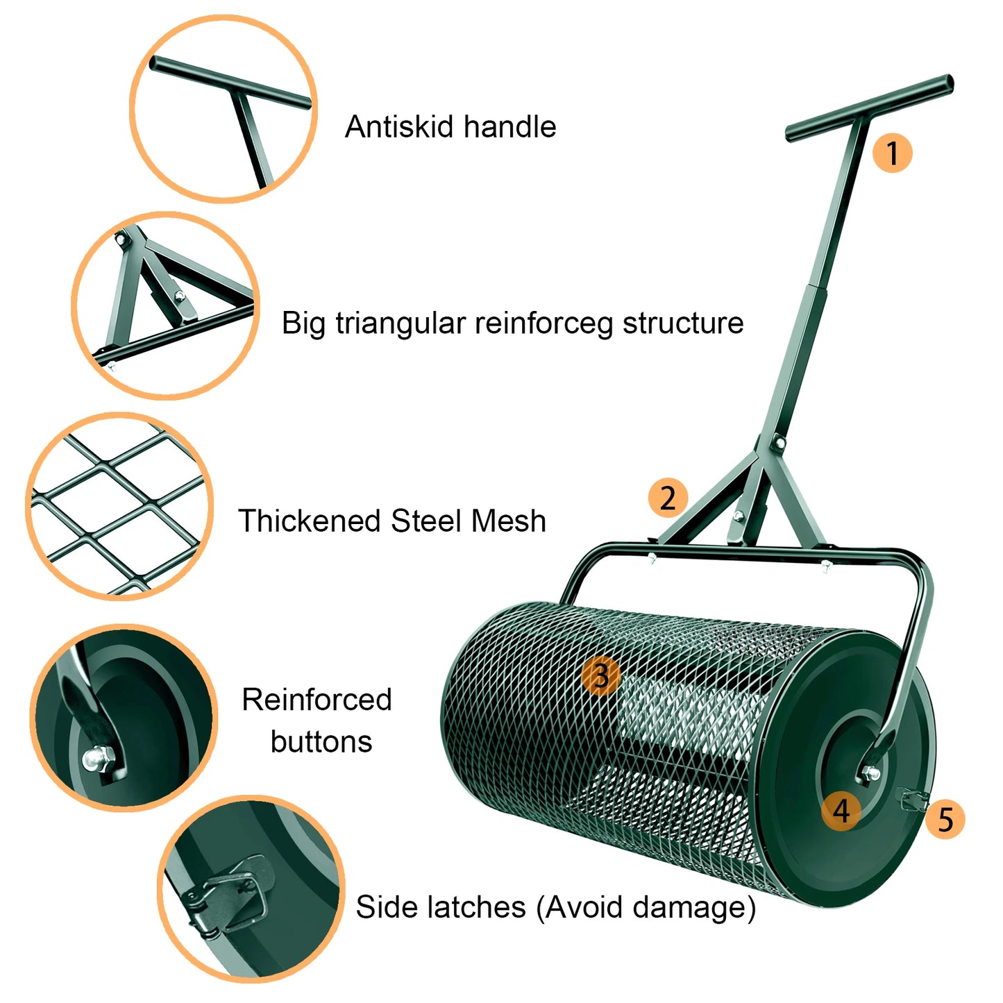Compost T Shape Handle Metal Mesh Spreader For Lawns Garden