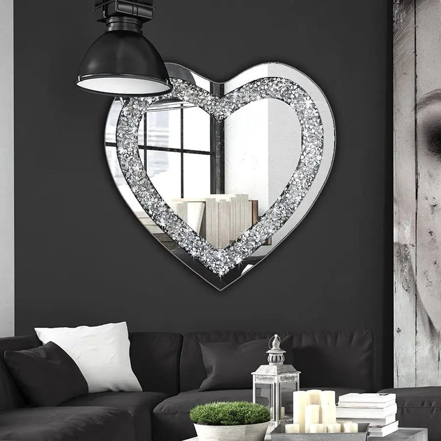 Crystal Crush Diamond Heart Shaped Silver Wall Mirror