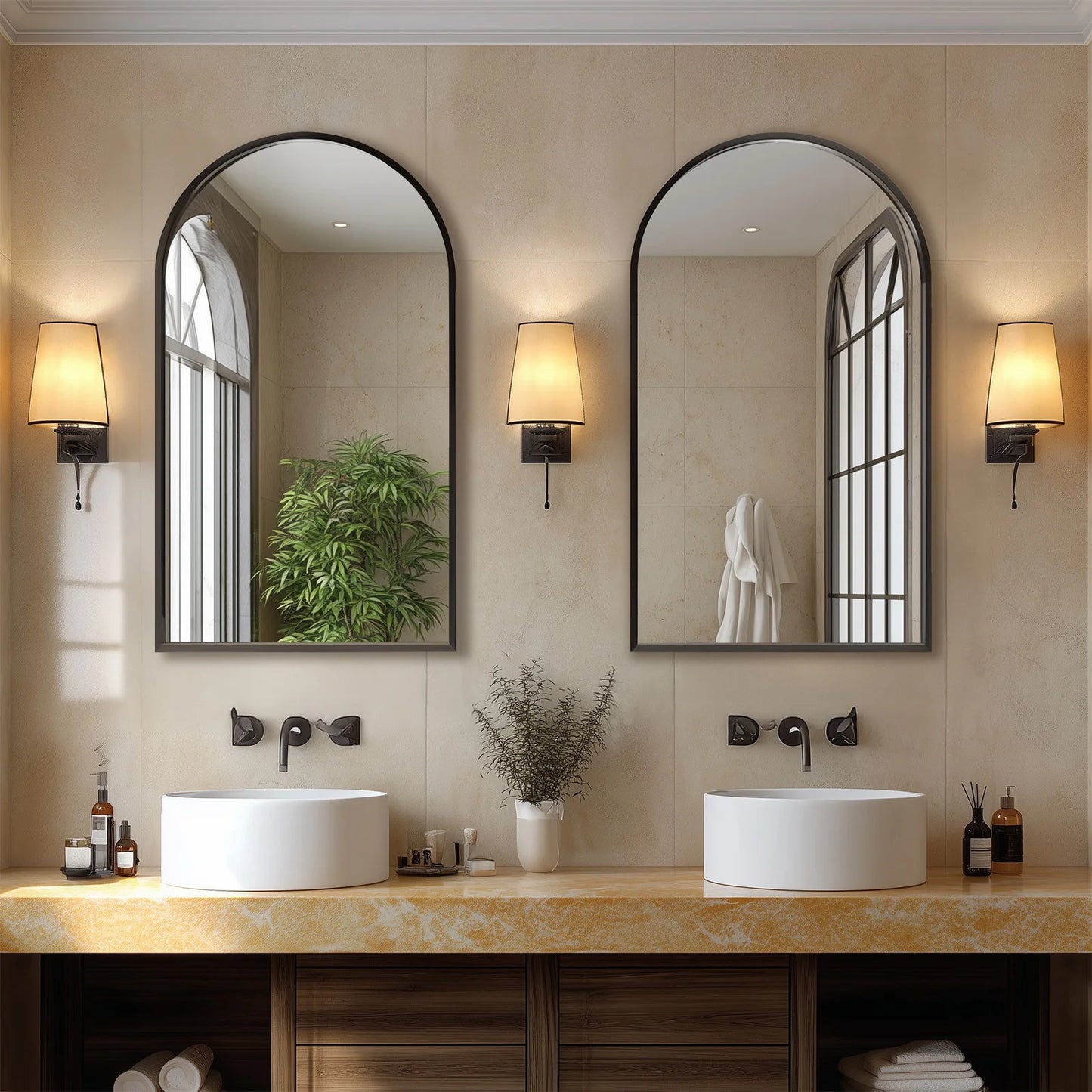 JHK Arched Metal Framed Bathroom Mirrors For Wall Decor