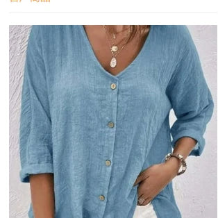 V Neck Long Sleeve T Shirt Button Front Women Topwear