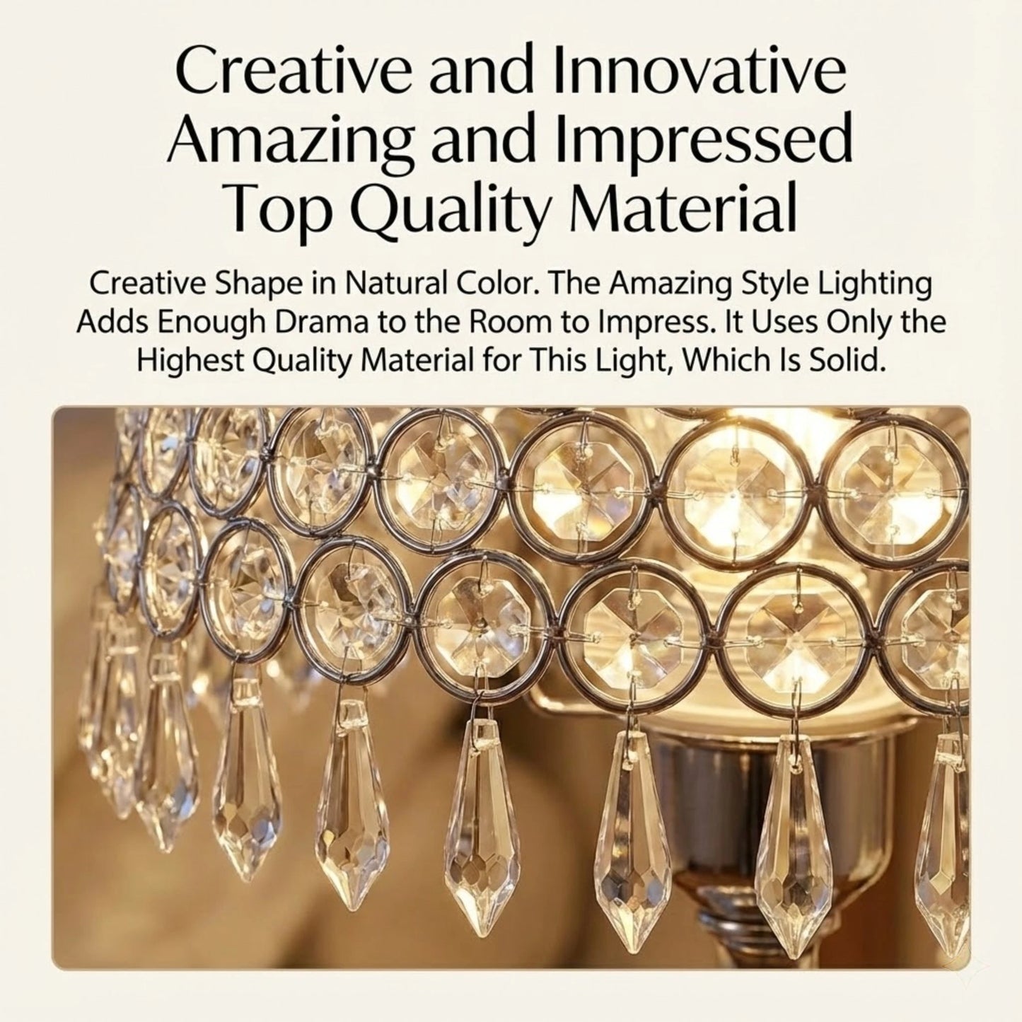 Crystal Table Lamp With Hanging Crystal Drops For Living Room