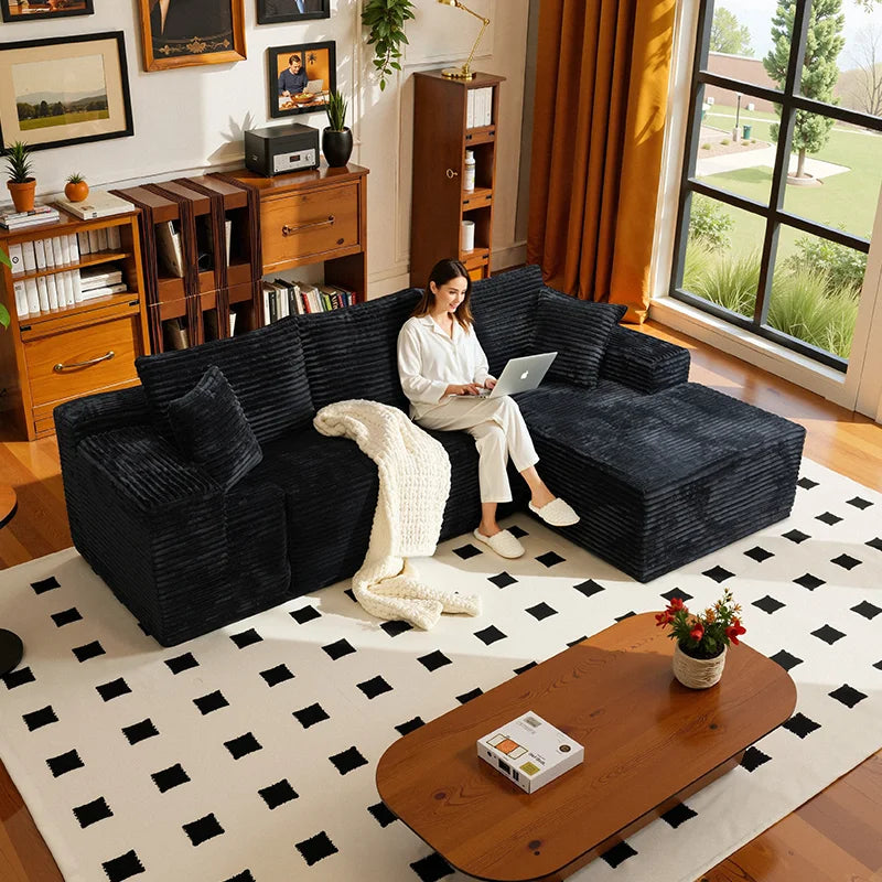Corduroy L Shaped Sofa Bed With Deep Seat Comfort Durable