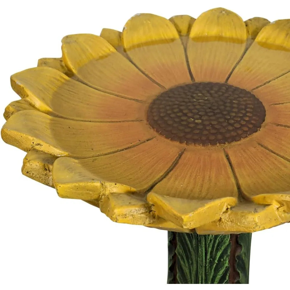 Outdoor Concrete Bird Bath Sunflower Bowl on Leaf Pedestal