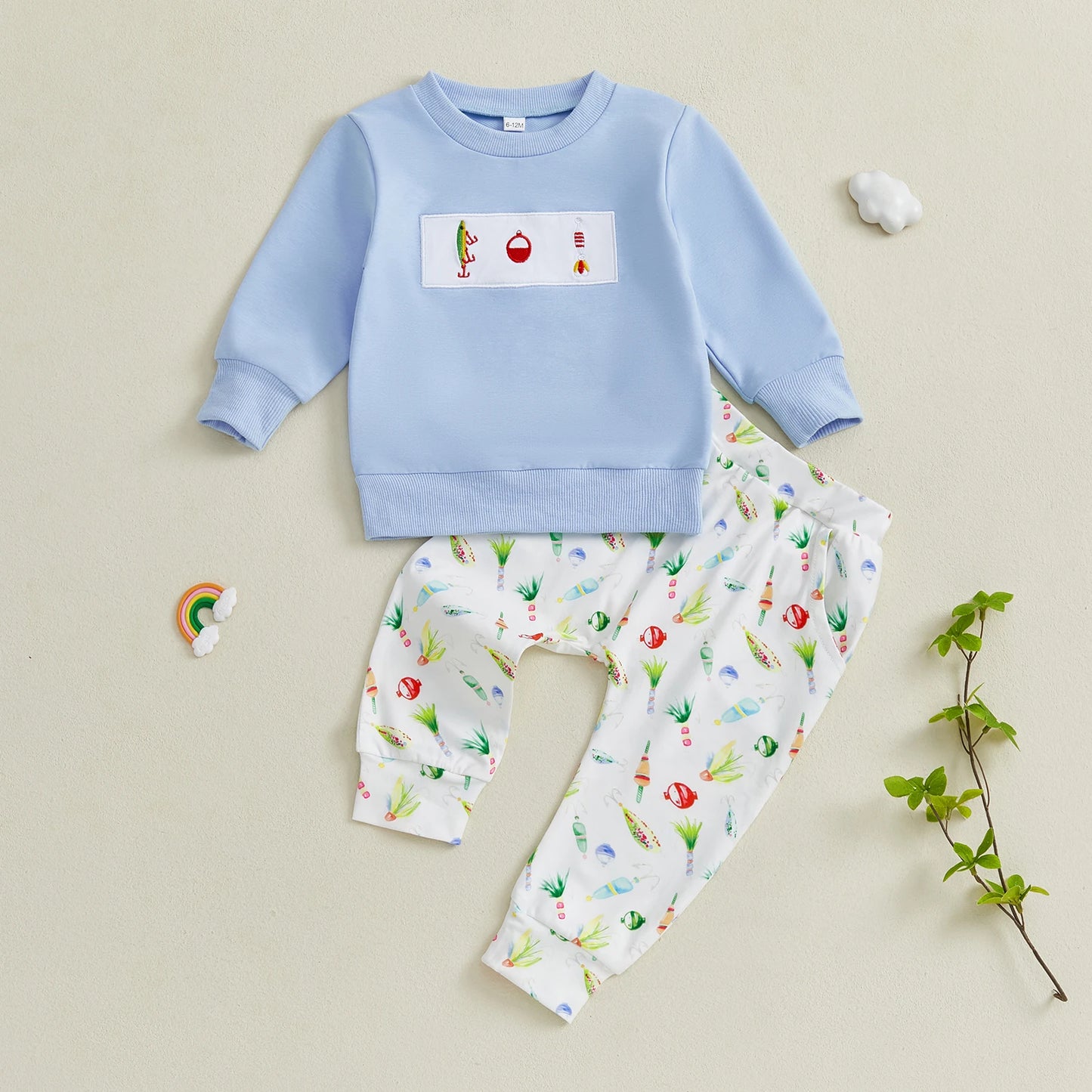 Toddler Unisex Autumn Outfit Set With Fish Embroidery Design