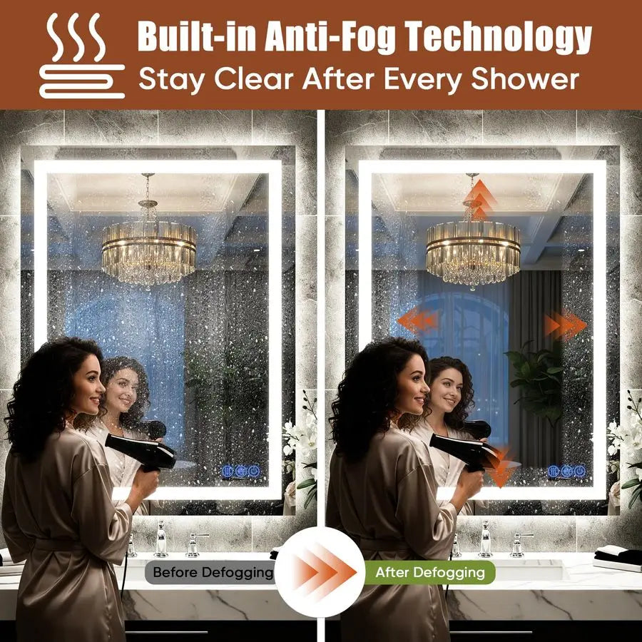 LED Backlit Wall Mounted Bathroom Mirror With Dimmable Lights