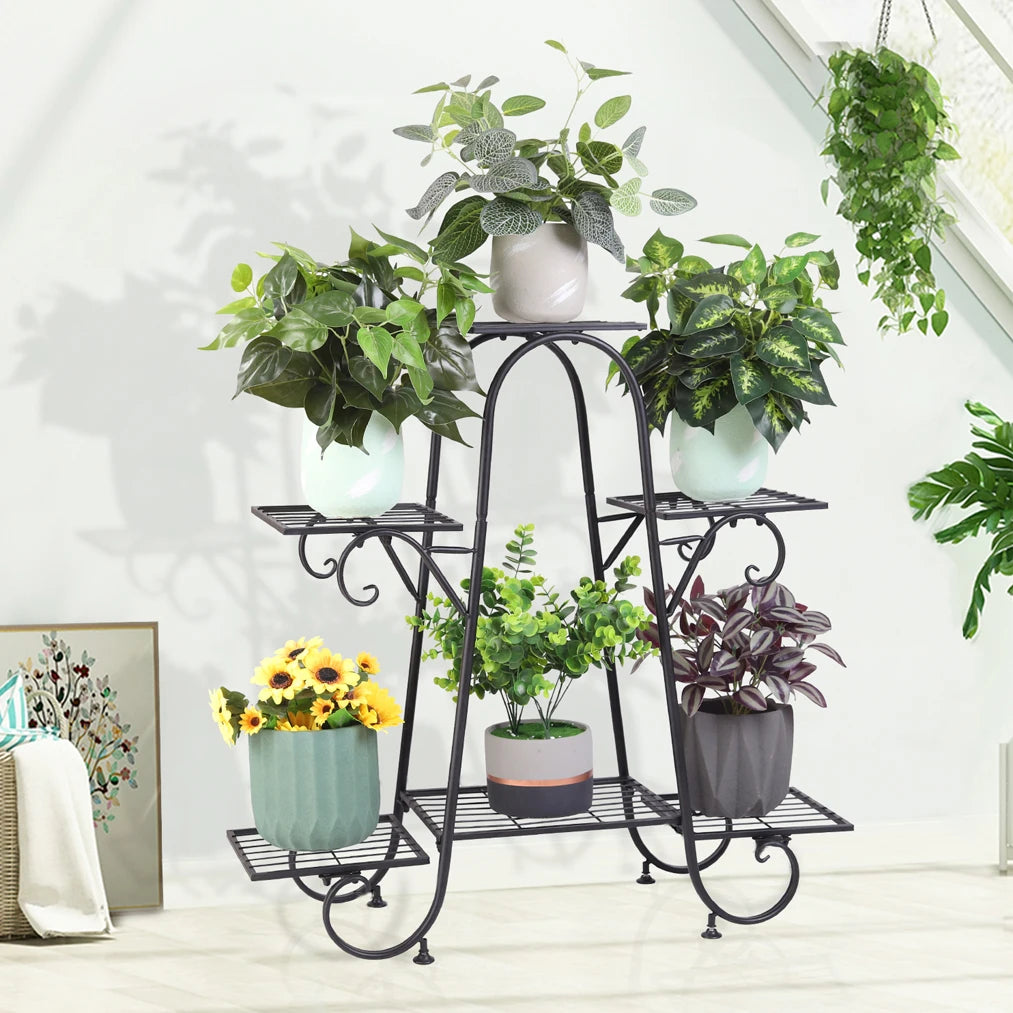 6 Tier Metal Plant Stand Garden Patio Wrought Iron