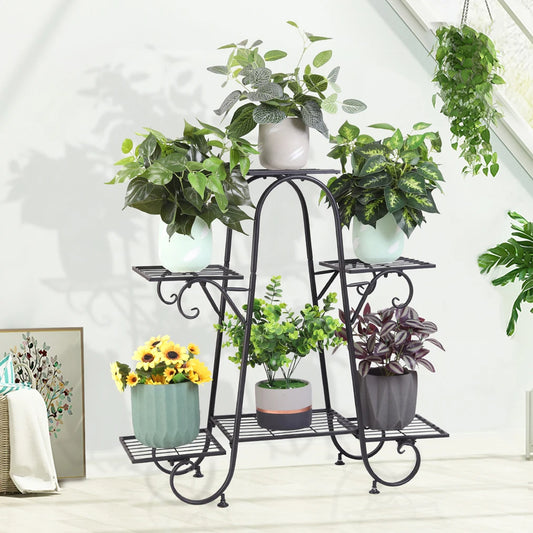 6 Tier Metal Plant Stand Garden Patio Wrought Iron