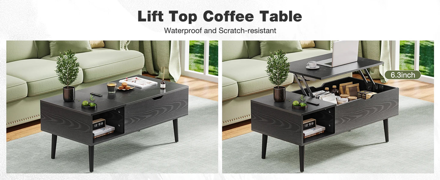 JHK Lift Top Coffee Table With Adjustable Storage Shelf