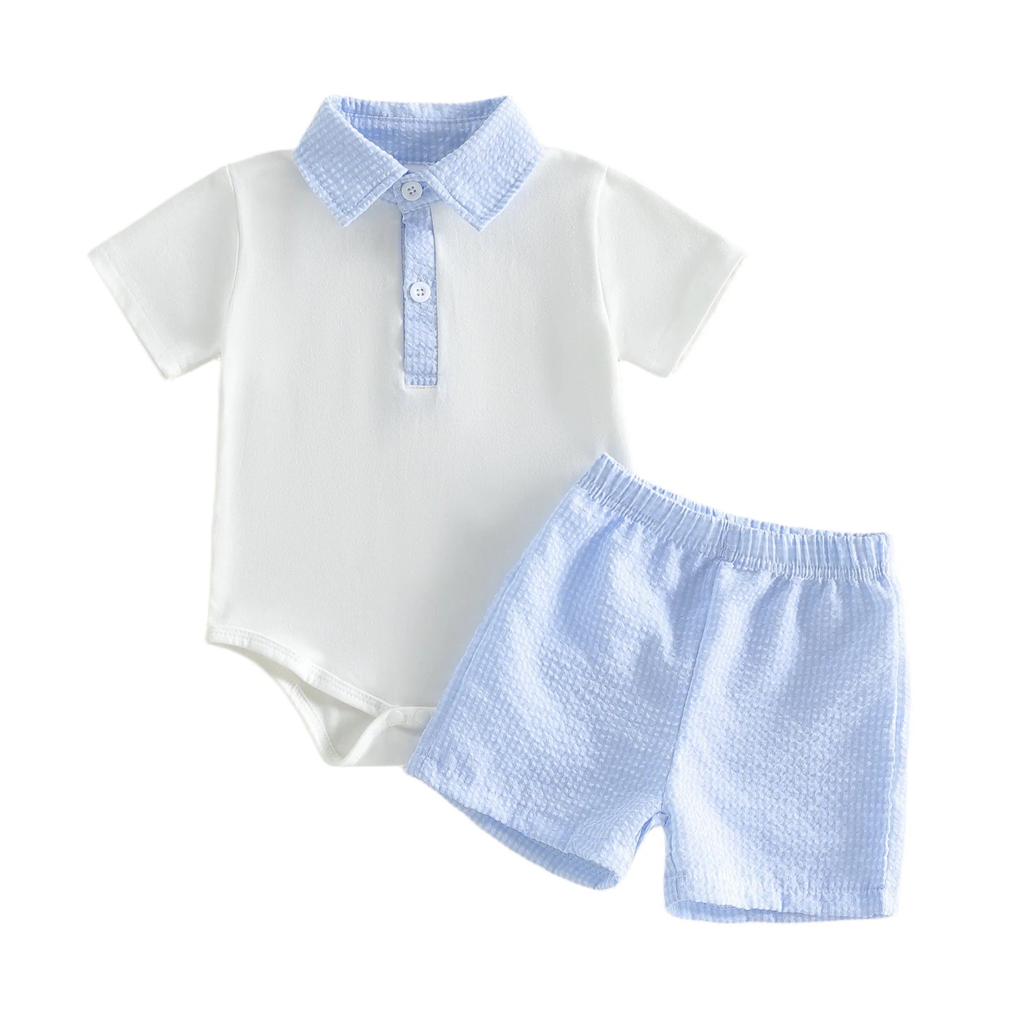Two Piece Patchwork Plaid Romper and Elastic Waist Shorts Set for Infants