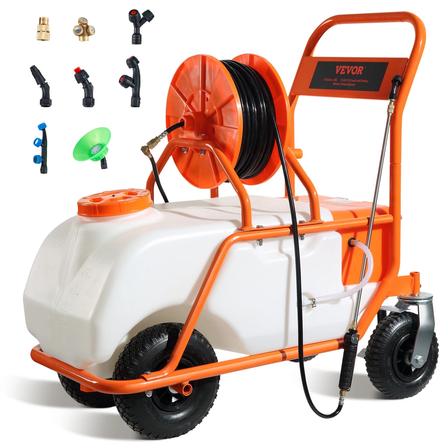 SucceBuy Battery Powered Garden Sprayer With Wheeled Cart Hose Reel