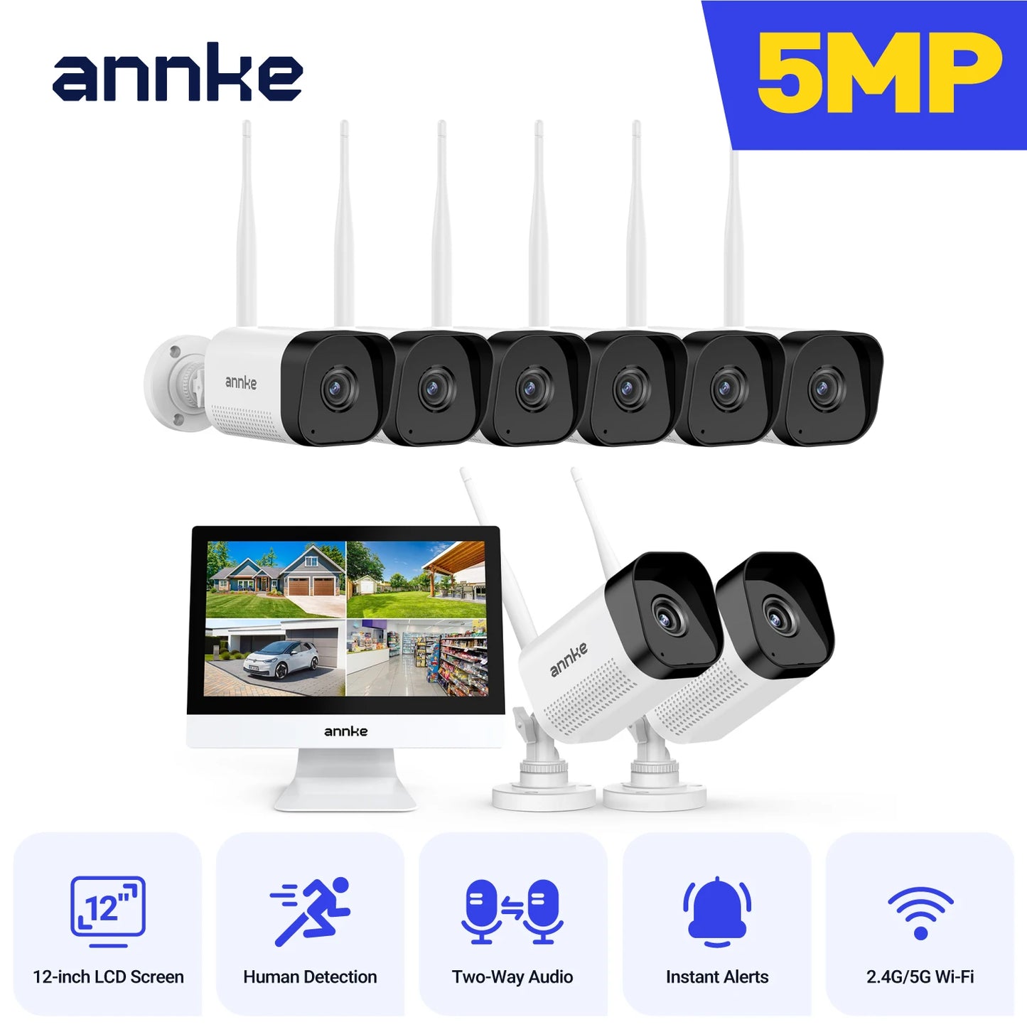 ANNKE 5MP Wireless Security Cameras Kit Outdoor NVR CCTV System