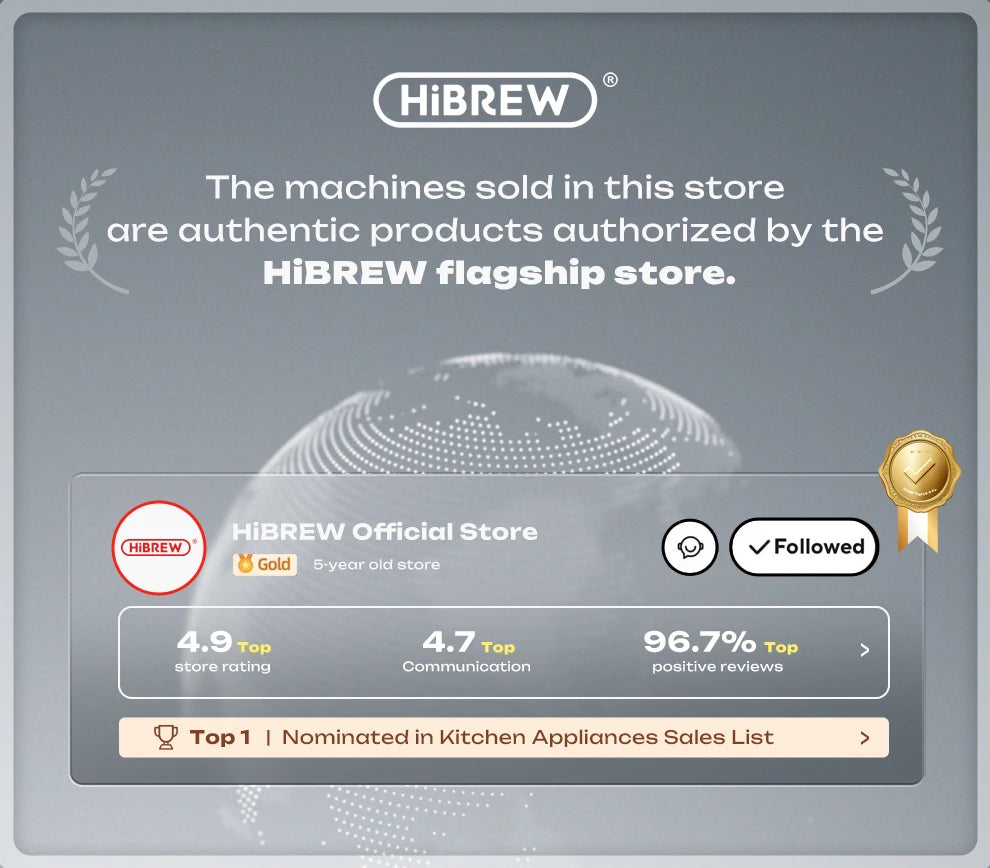 HiBREW 20 Bar Semi Automatic Espresso Temperature Adjustable 58mm Portafilter