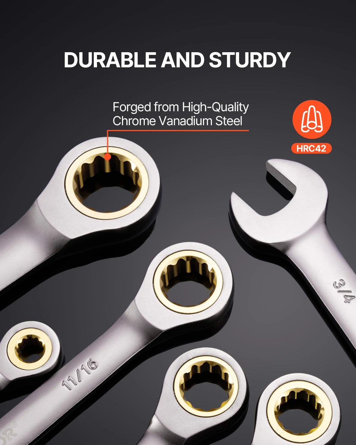 SucceBuy Ratcheting Wrench Set CRV Steel With Organizer SAE Metric