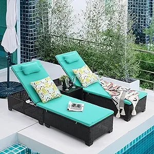 Siurciu Outdoor Wicker Chaise Lounge Chair Set of 3