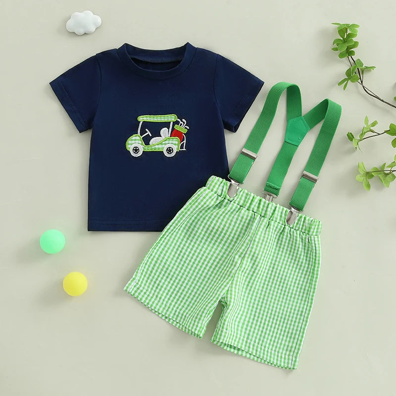 Unisex Dinosaur Print Summer Tee And Plaid Shorts Set