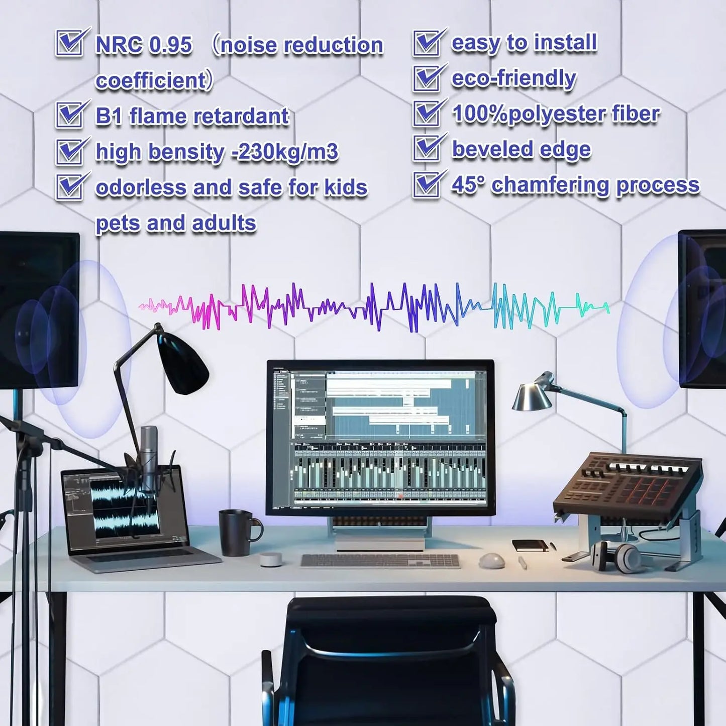 18 Pack SelfAdhesive Acoustic Panels Hexagonal Design For Home Office