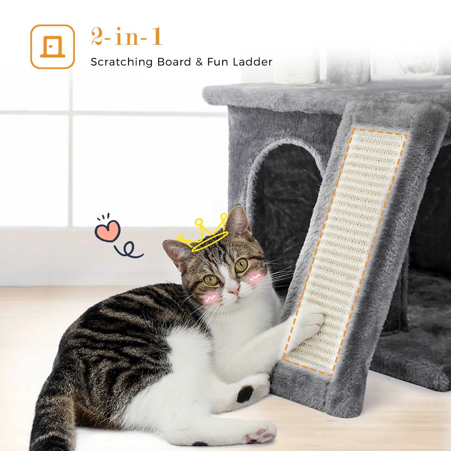 PEQULTI Cat Tree With Natural Sisal Scratching Post And Condo