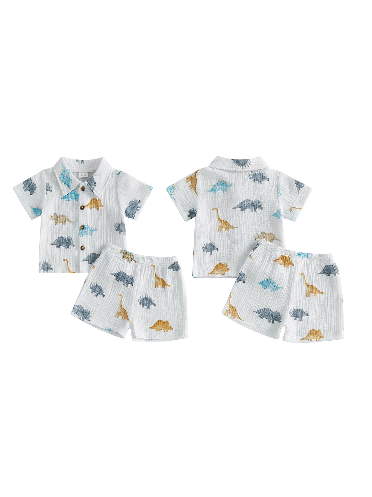 Dino Themed Children Shirt Shorts 2 Piece Summer Set