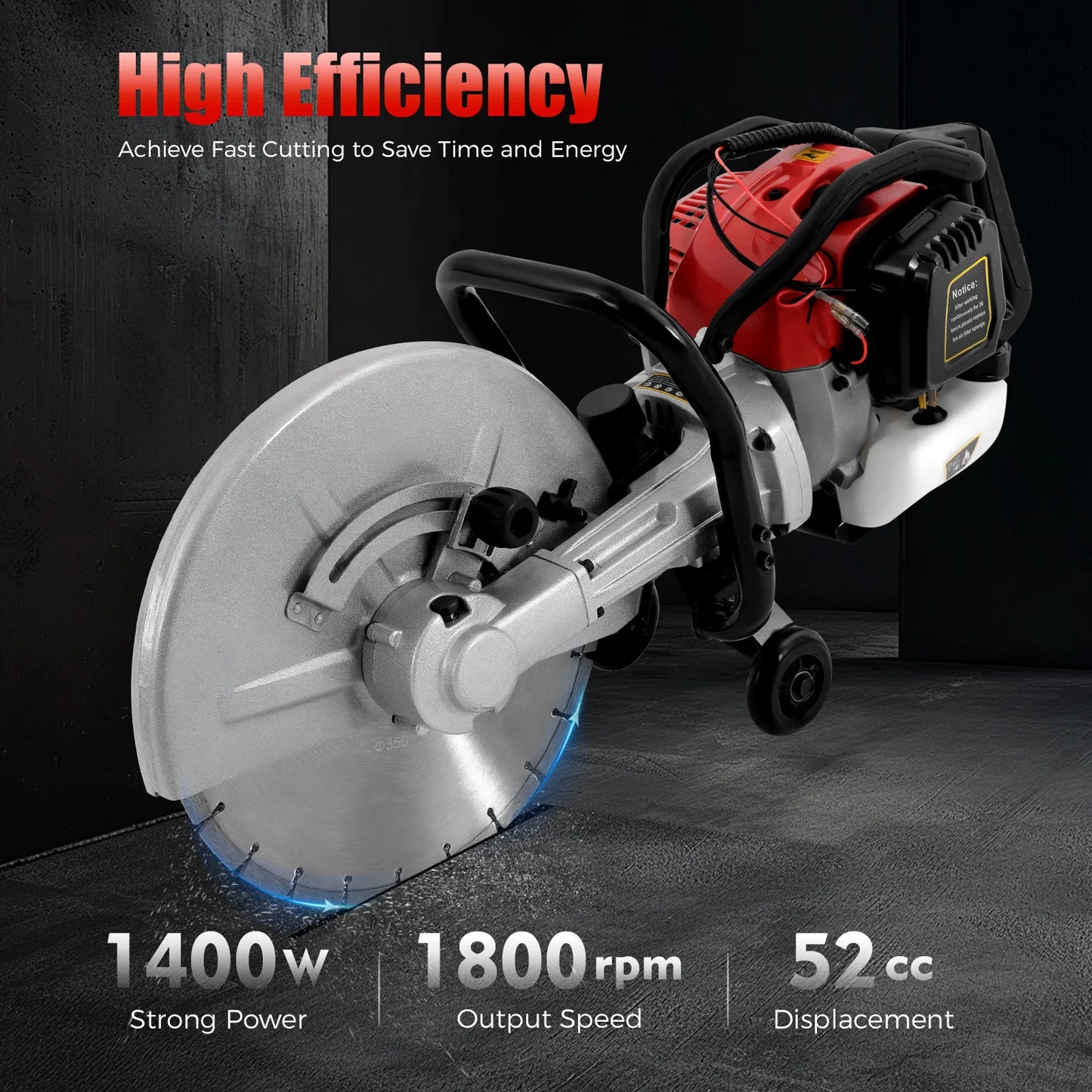 CNCEST Gasoline Concrete Cutting Saw 52cc 2 Stroke for Cement Blocks