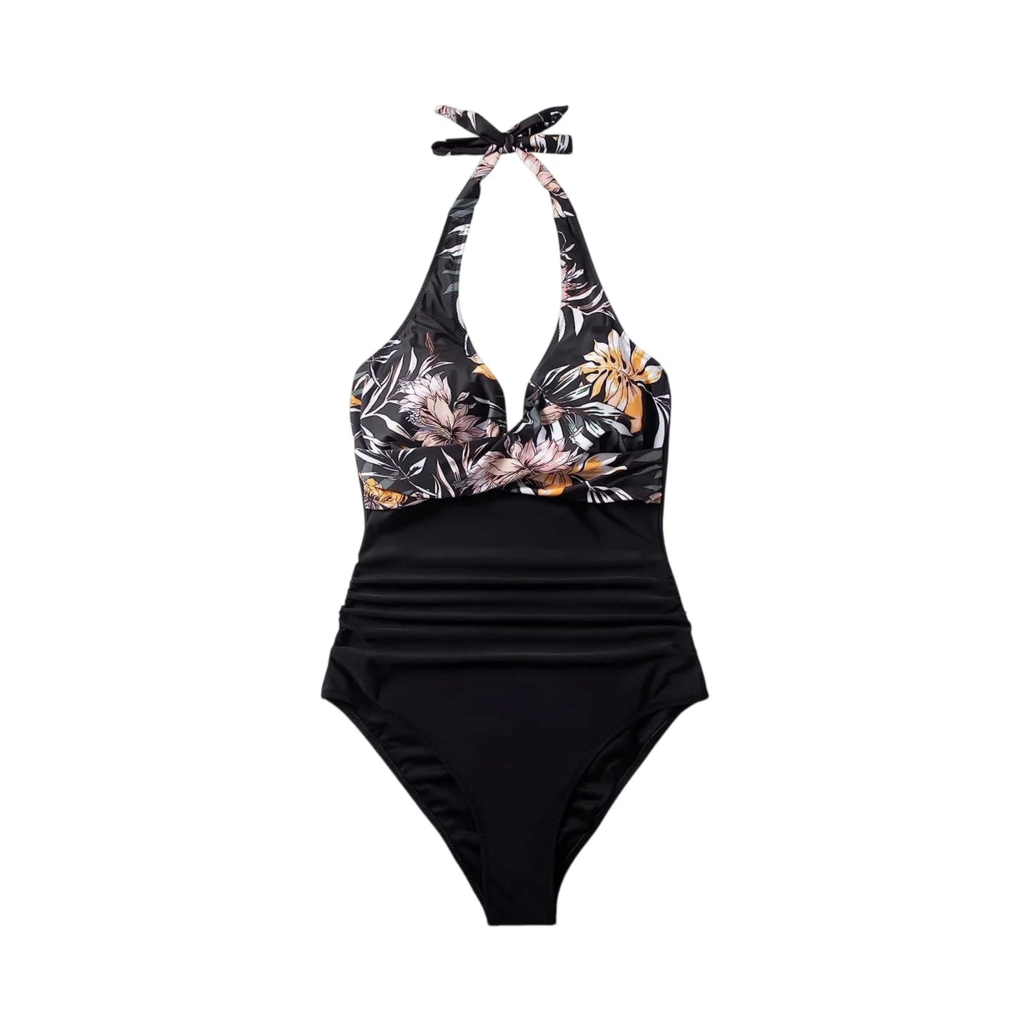 NONECN Tummy Control Cross Front Striped One Piece Swimsuit