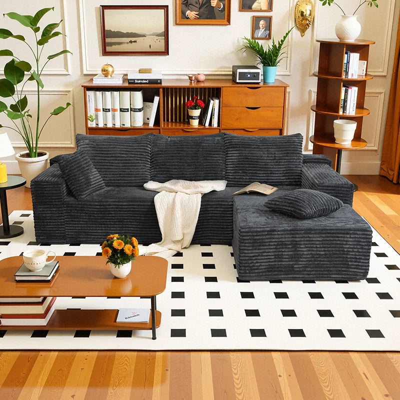 Corduroy L Shaped Sofa Bed With Deep Seat Comfort Durable