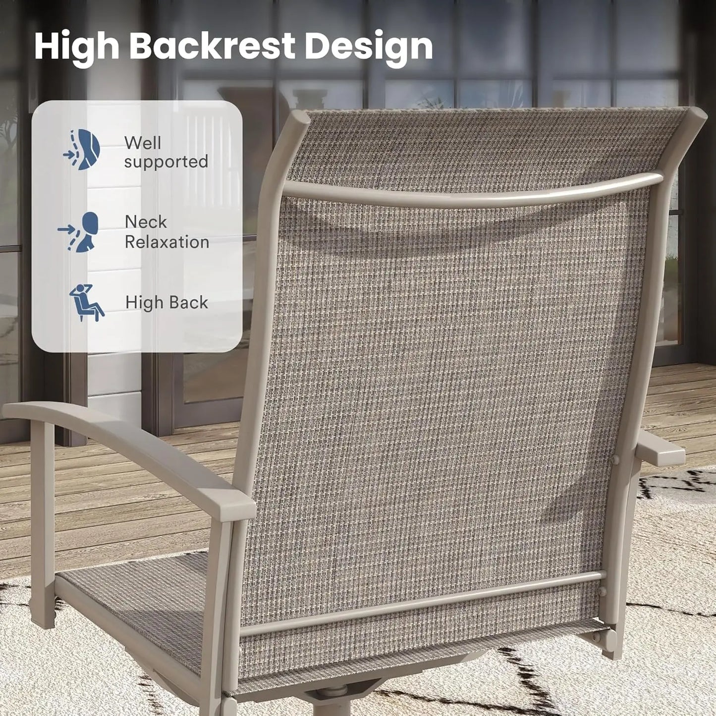 Swivel Patio Chairs Set of 4 High Back Textilene Dining