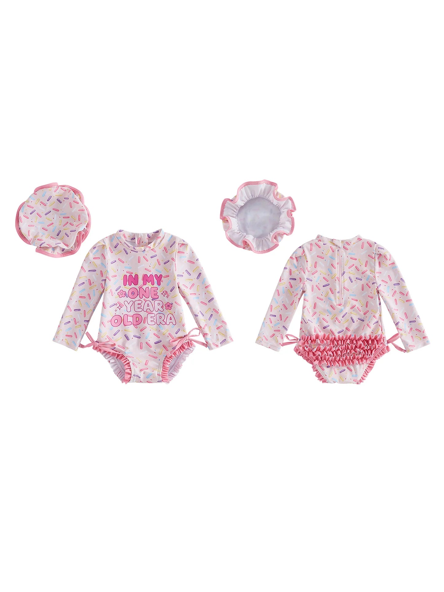 NONECN Toddler Girls Rash Guard Swimsuit With Long Sleeve Cap