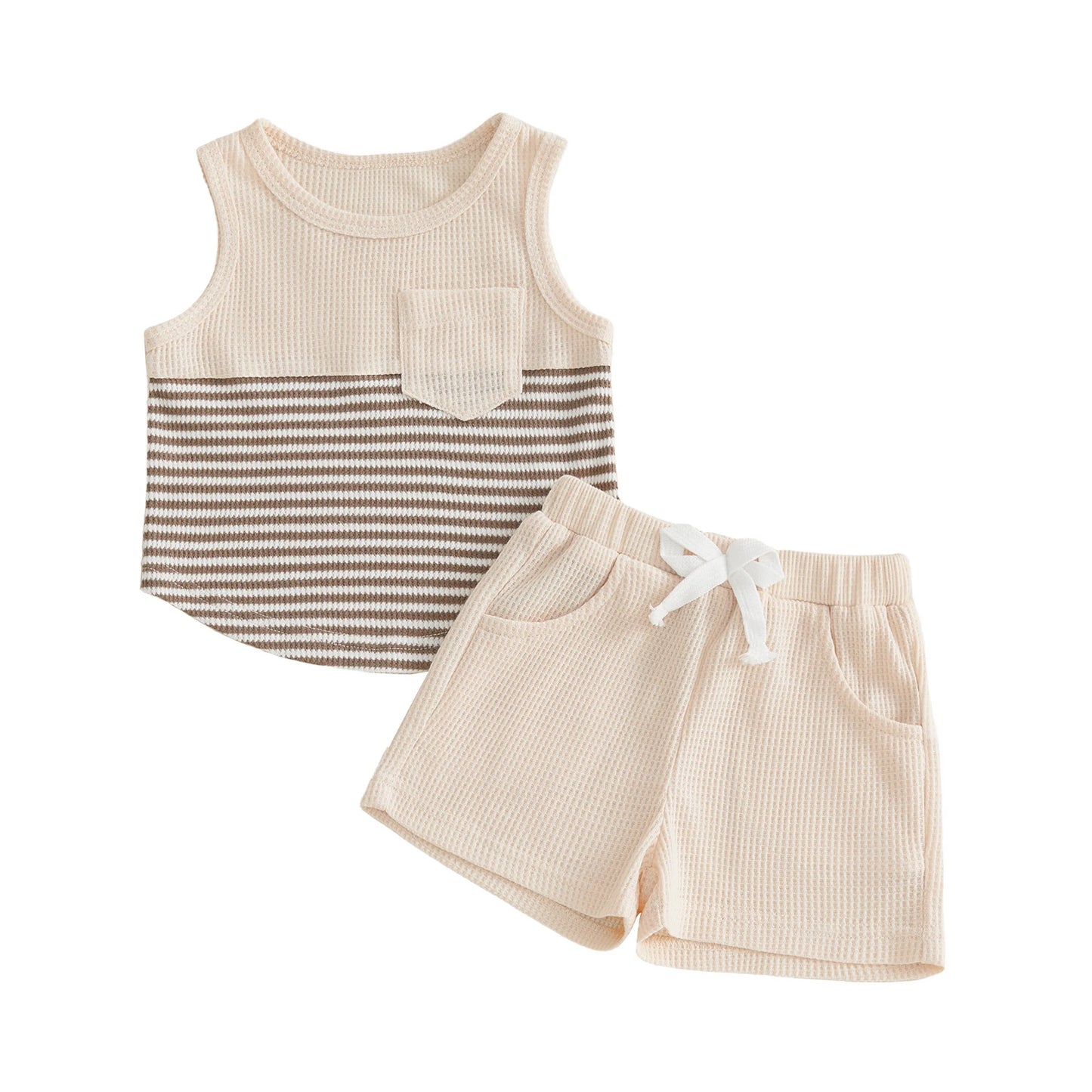 Cute Baby Girls Round Neck Sleeveless Striped Top And Shorts
