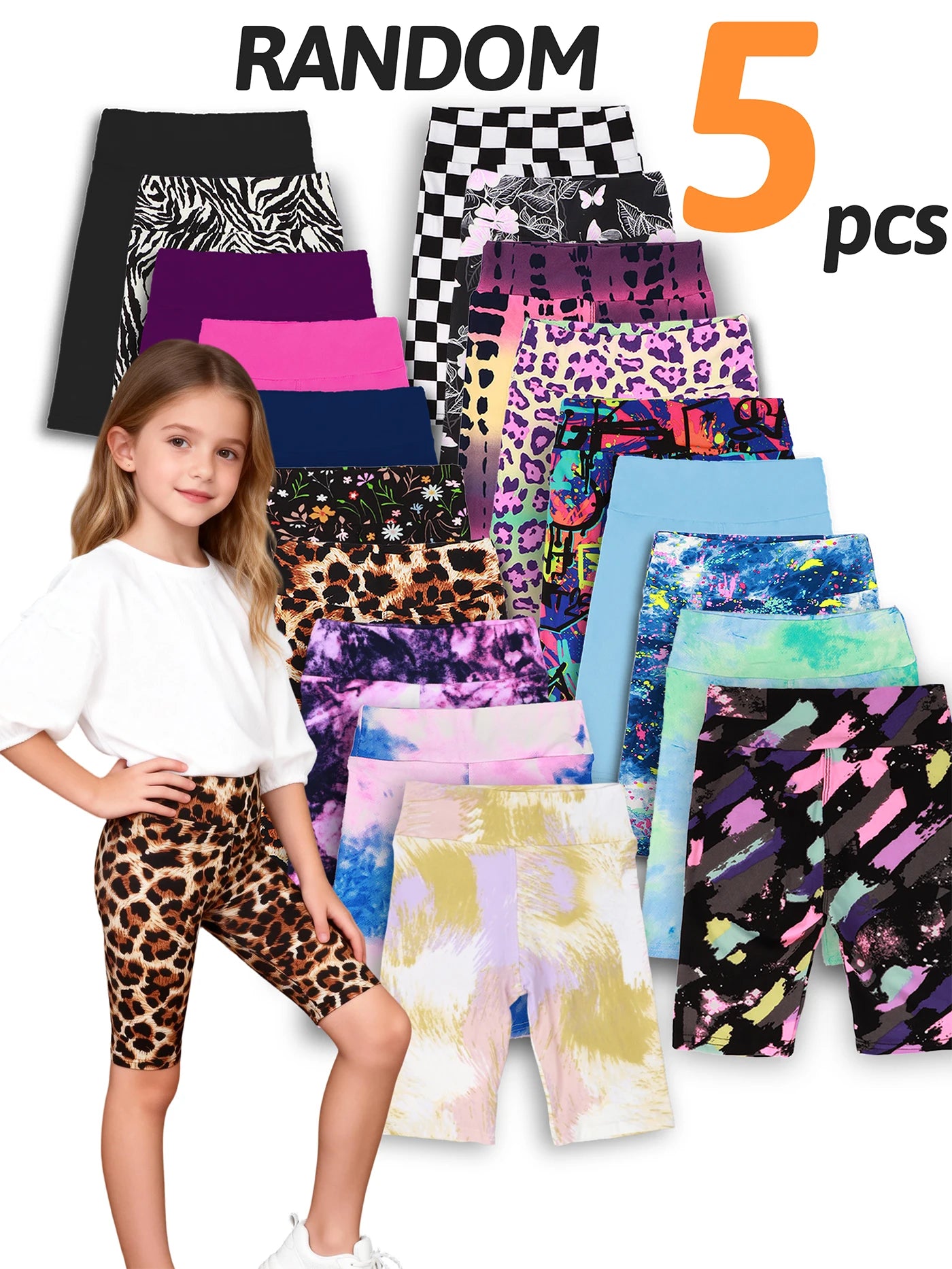 Five Piece Girls Yoga Shorts Set High Waist Dance Sports