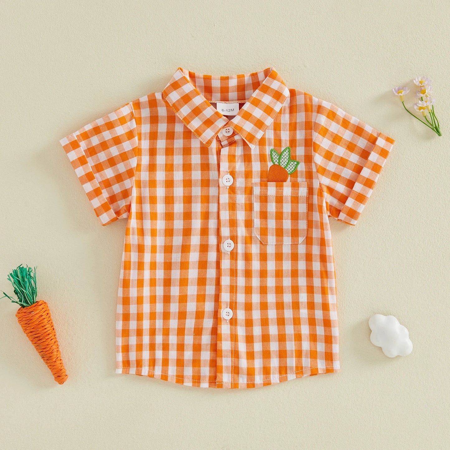 Toddler Easter Outfit Set With Bunny Embroidered Shirt And Plaid Shorts