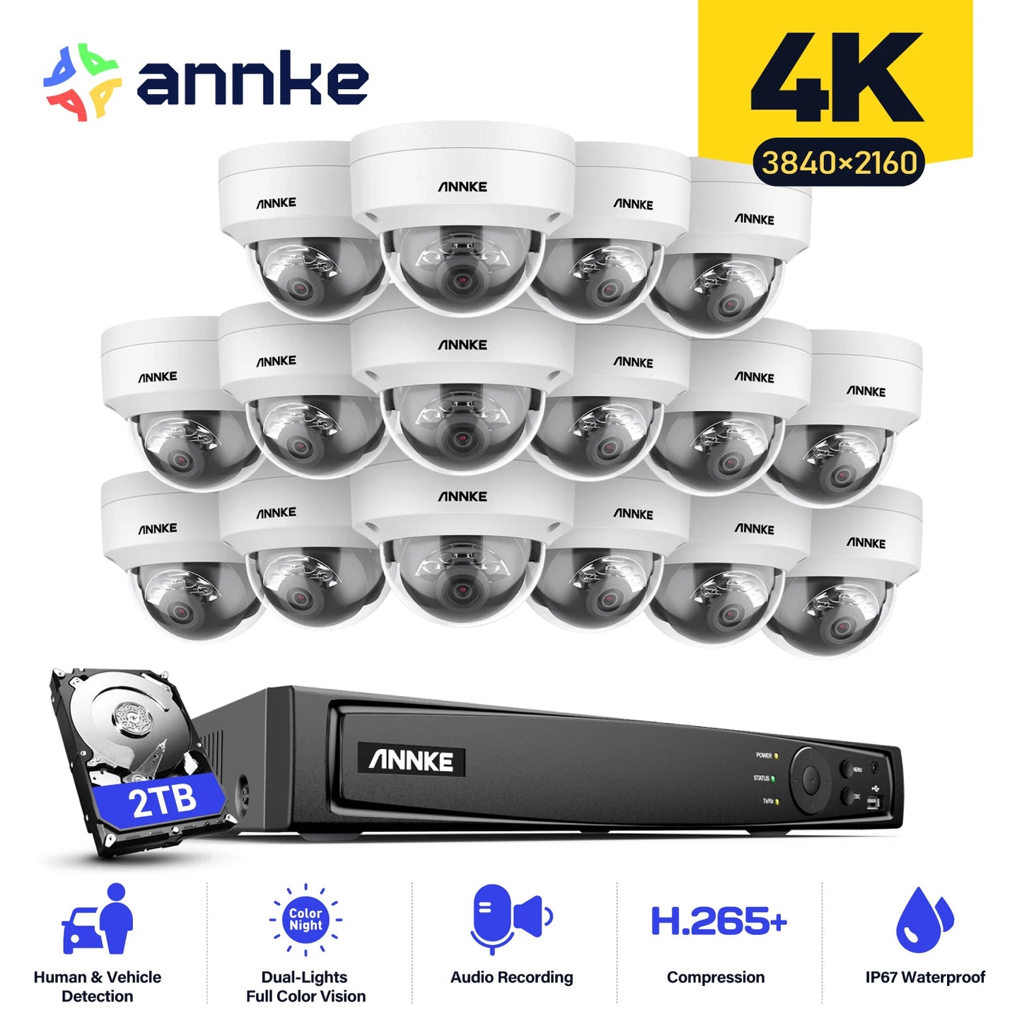 ANNKE 4K 8MP PoE NVR Security System With 16 Cameras