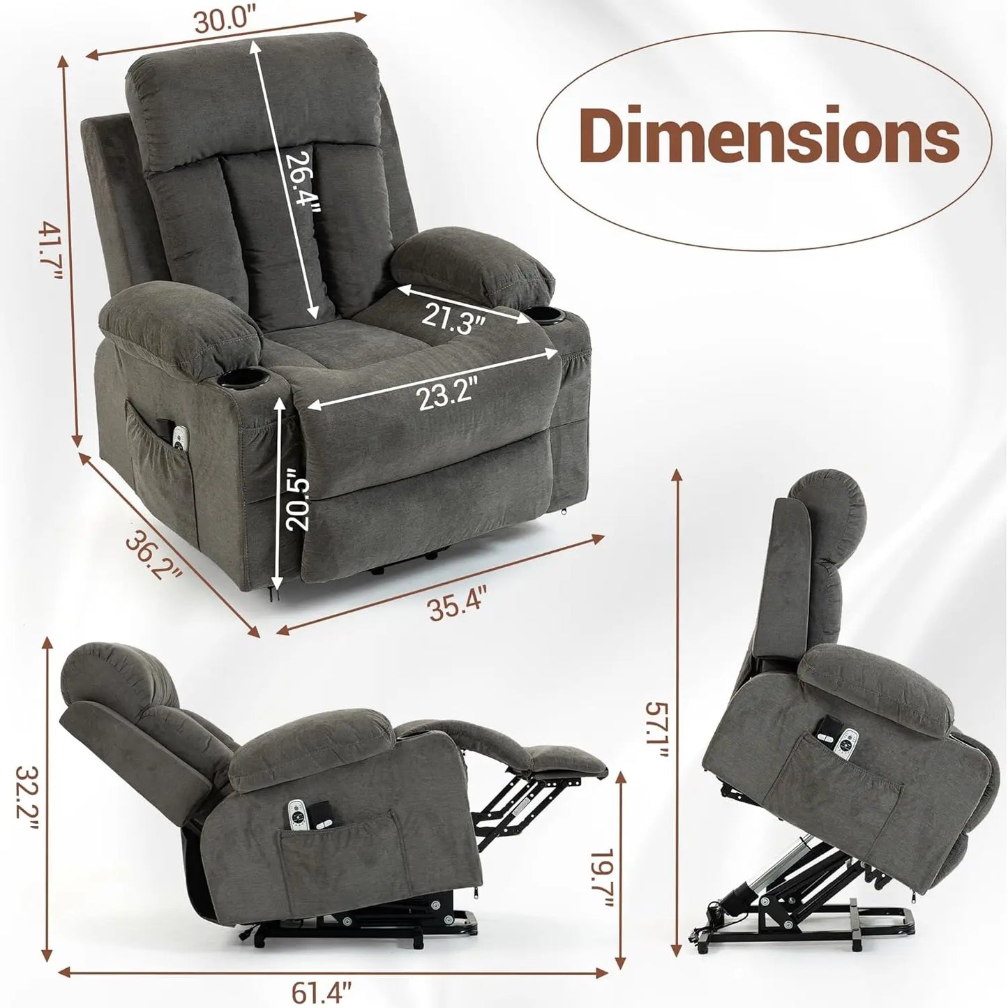 Power Lift Recliner Massage Chair For Elderly With Lumbar Heat