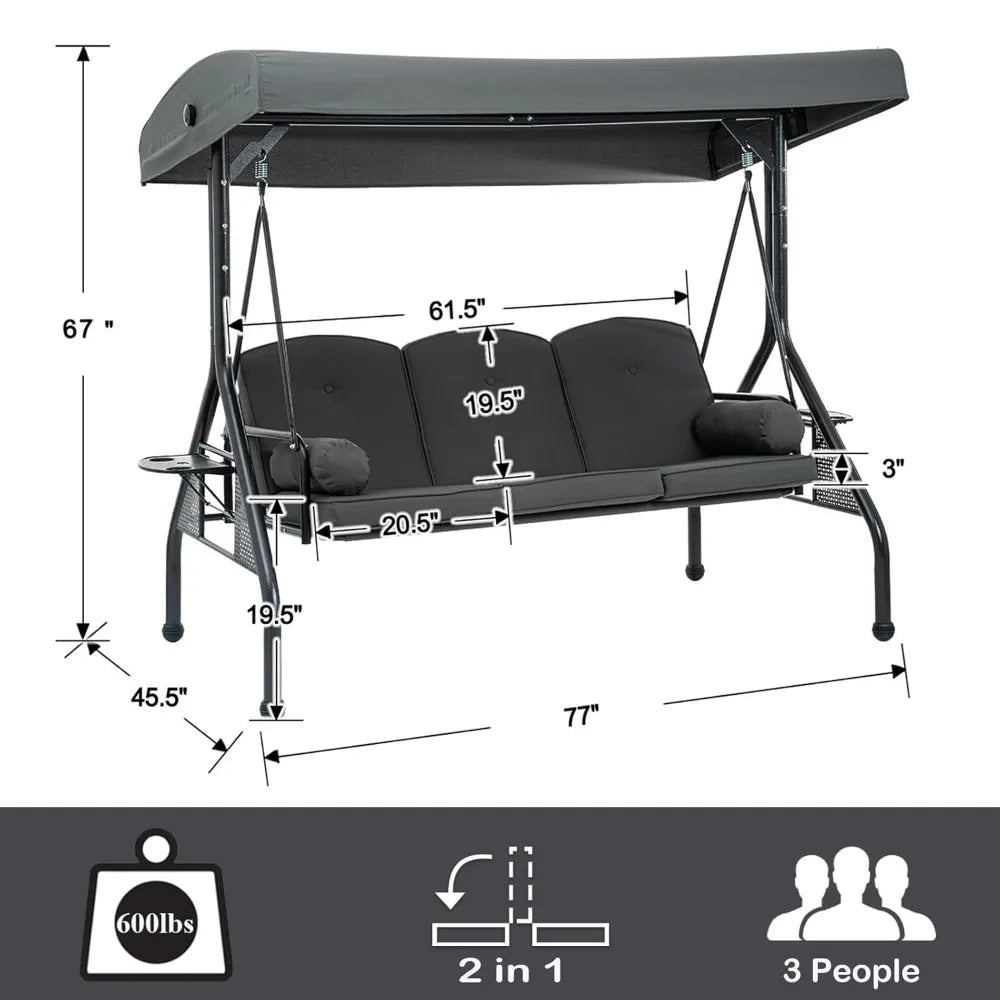 XIAOLANG Patio Swing With Canopy And Cup Holders Weather Resistant