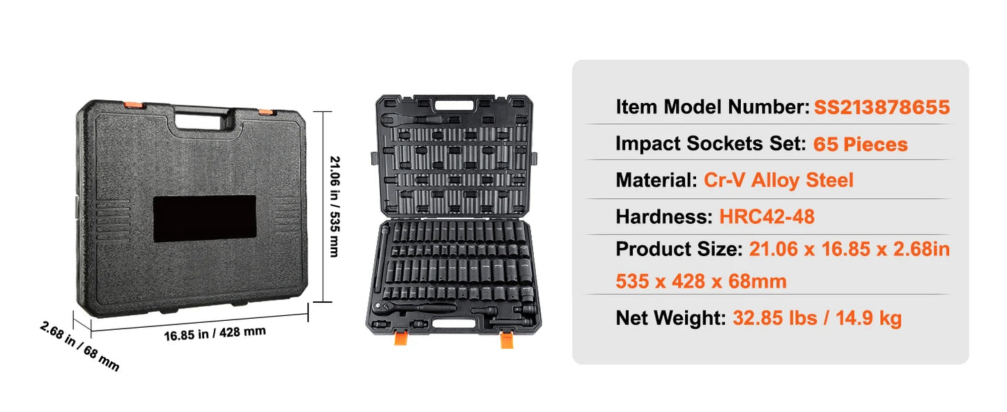 SucceBuy 65 Piece CrV Alloy Steel Impact Socket Set