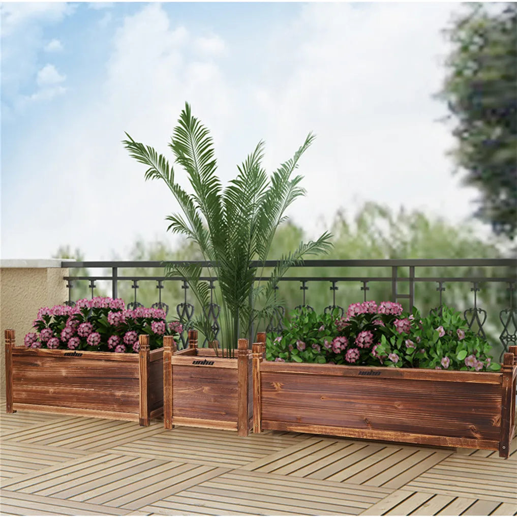 Pine Wood Raised Flower Bed Planter For Indoor Outdoor Gardening