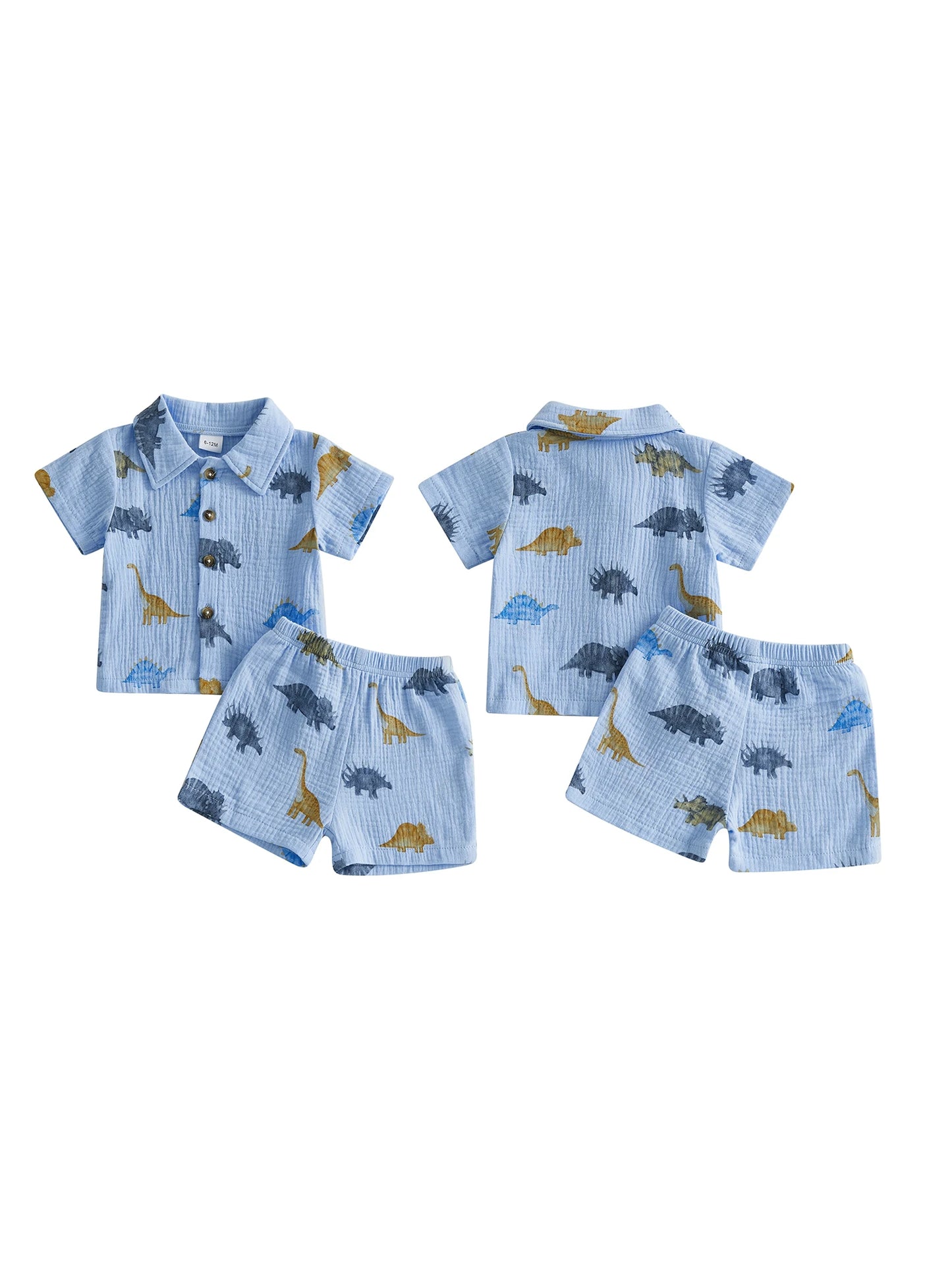 Dino Themed Children Shirt Shorts 2 Piece Summer Set