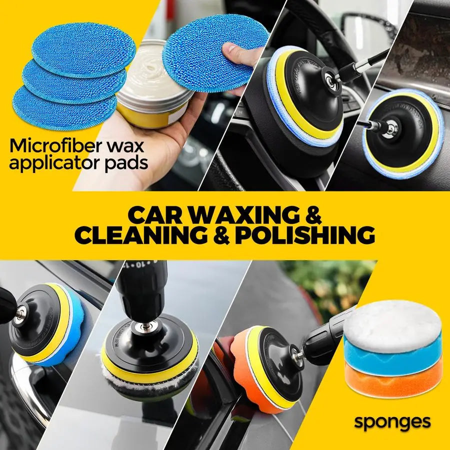 22 Pack Drill Brush Attachments Kit with Scrub Pads Sponge Buffing Pads Power Scrubber Car Polishing Pad Wax Applicator