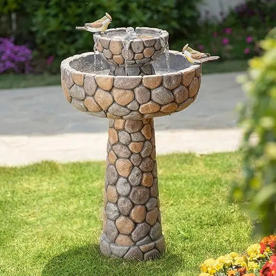 Stone Like Outdoor Water Fountain With Birds Bird Bath Decor