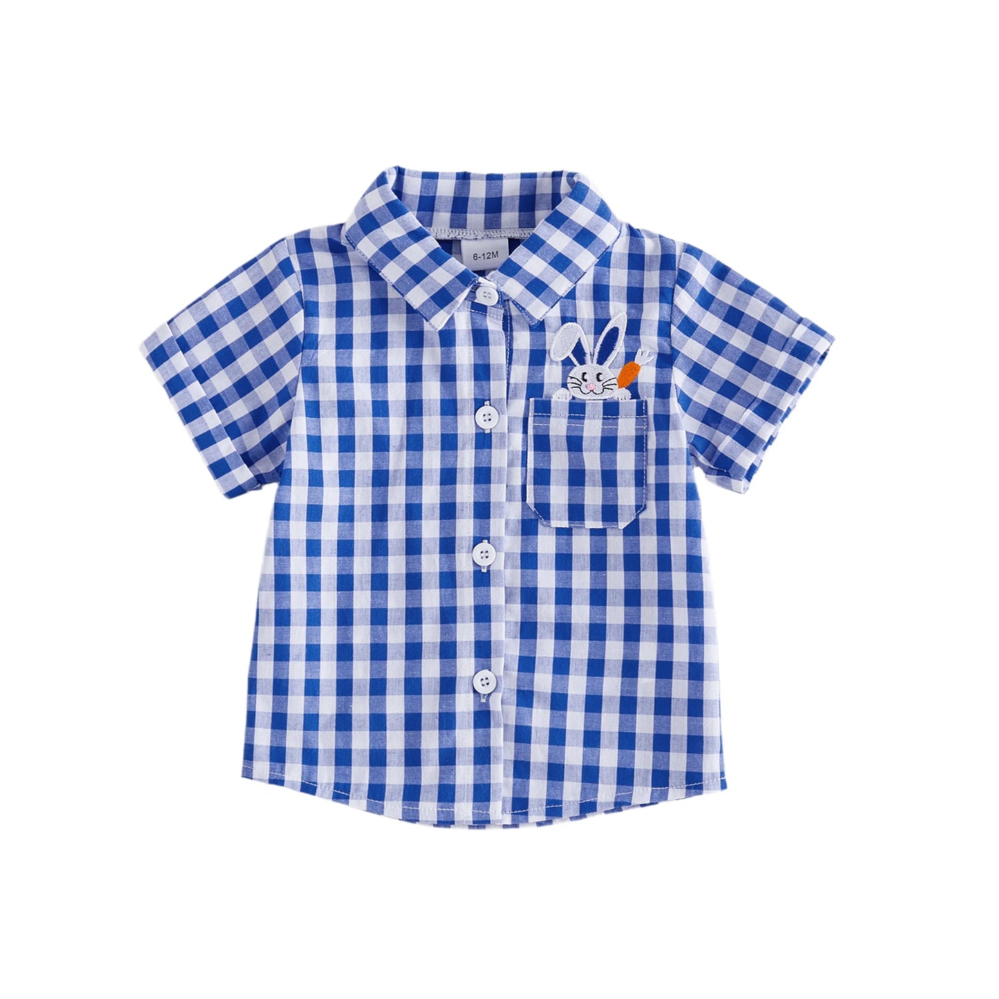 Toddler Easter Outfit Set With Bunny Embroidered Shirt And Plaid Shorts