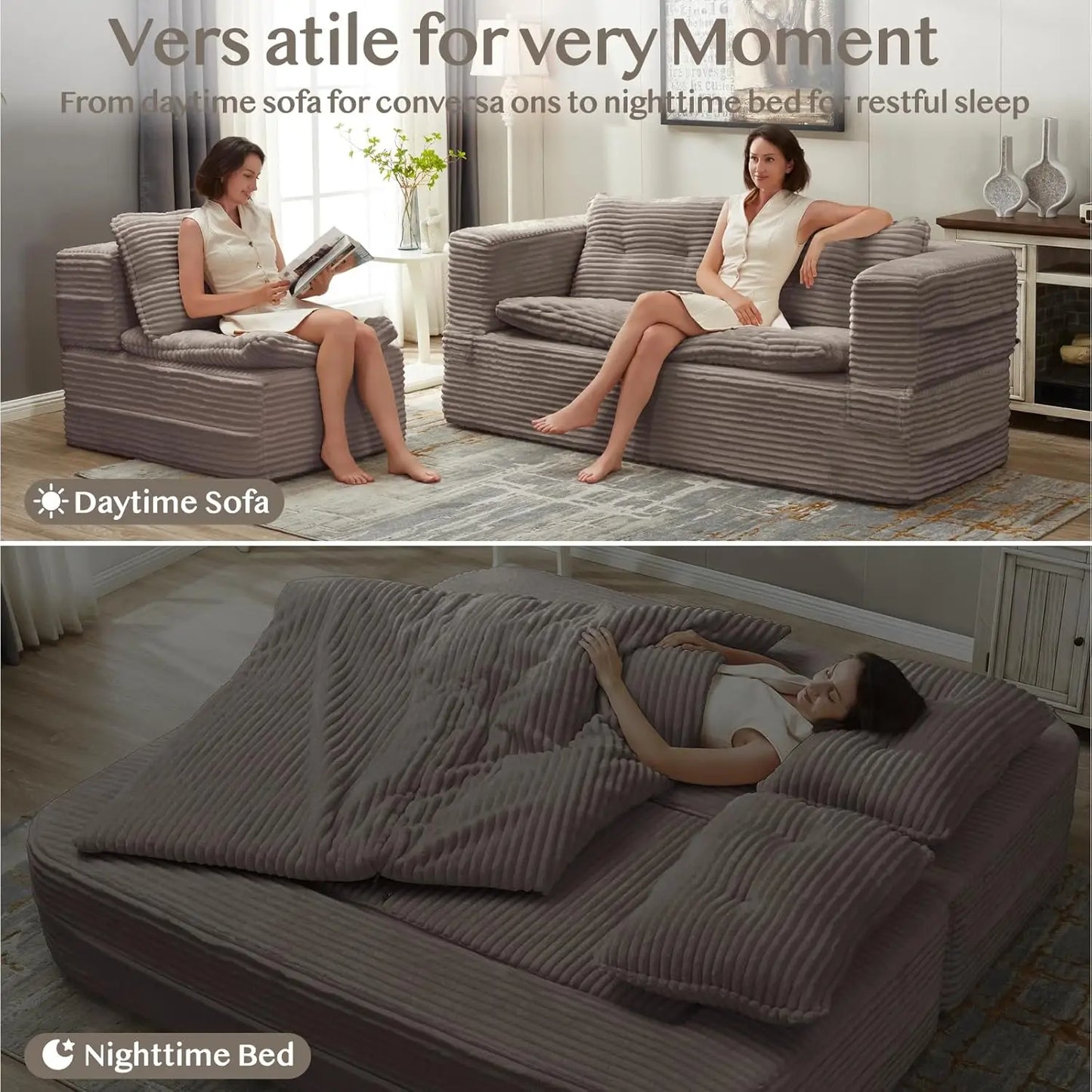 Corduroy Futon Sofa Bed L Shaped Sleeper With Chaise